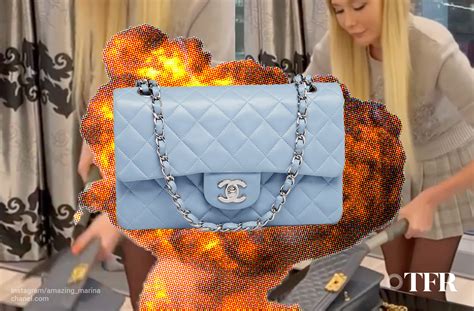 russians destroying chanel bags|Russian influencers destroy Chanel bags to protest compliance .